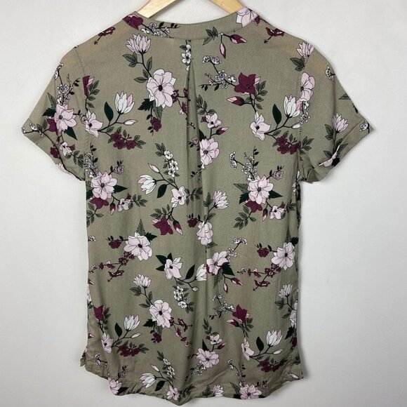 FIG Vog Blouse Floral Lyocell Tan Small Button Up Size Small Short Sleeve Top - Picture 9 of 9